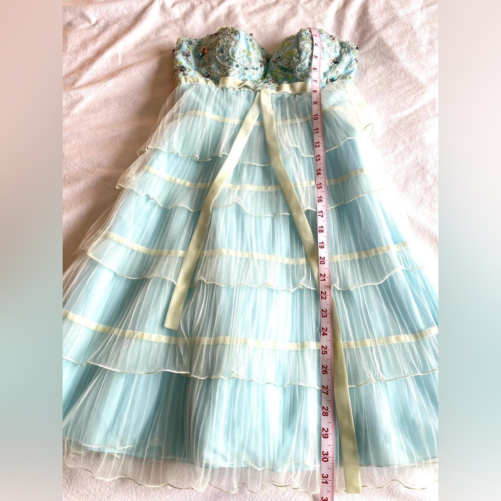 Alyce Paris Light Blue Tiered Tulle Ruffle Prom Dress Sz 2 Regencycore Fairycore - Picture 10 of 16
